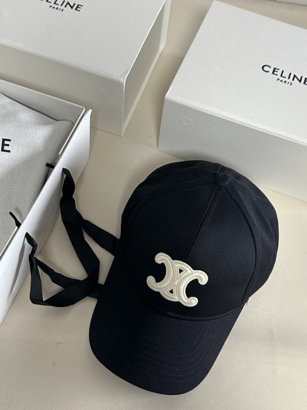 Celine Triomphe Adjustable Baseball Cap (Black)